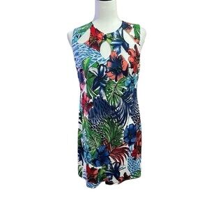 Laura Petites - Bright Tropical Shift Dress-Front Cut-outs - Lined -Size 10 P
